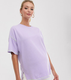 Oversize-футболка с асимметричным подолом и контрастными строчками ASOS DESIGN Maternity-Фиолетовый