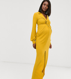 Фактурное платье макси с декоративным узлом и драпировкой ASOS DESIGN Maternity-Желтый