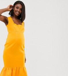 Платье миди с квадратным вырезом и фестонным краем ASOS DESIGN Maternity-Желтый