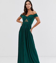 Плиссированное платье макси с кружевной отделкой ASOS DESIGN Tall-Зеленый