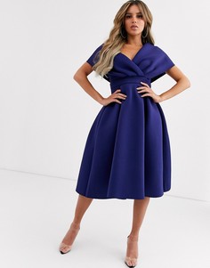 Платье миди для выпускного с поясом ASOS DESIGN-Синий