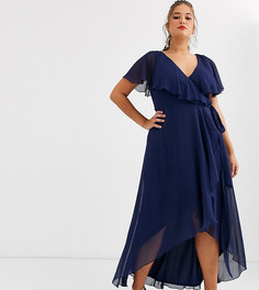 Платье макси с кейпом ASOS DESIGN Curve-Синий
