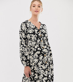 Свободное платье на пуговицах в цветочек New Look Maternity-Черный