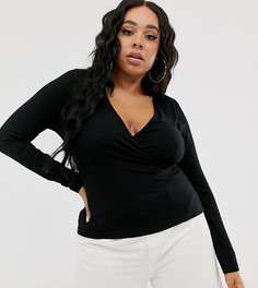 Черный топ с запахом ASOS DESIGN Curve