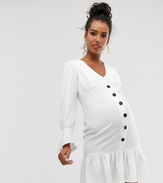 Платье мини на пуговицах с длинным рукавом ASOS DESIGN Maternity-Белый