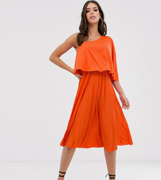 Плиссированное платье миди на одно плечо ASOS DESIGN Tall-Оранжевый