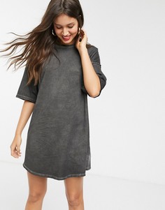 Черное свободное платье-футболка с необработанными краями ASOS DESIGN-Черный