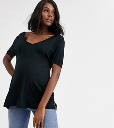 Черная oversize-футболка с V-образным вырезом ASOS DESIGN Maternity-Черный