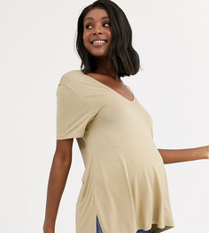 Oversize-футболка с V-образным вырезом спереди и сзади ASOS DESIGN Maternity-Бежевый