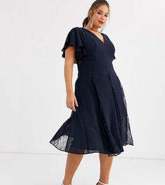 Платье миди с кружевными вставками ASOS DESIGN Curve-Темно-синий