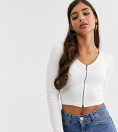 Топ в рубчик, с длинными рукавами и молнией ASOS DESIGN Tall-Черный