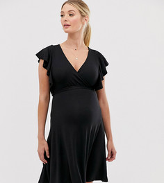 Черное платье с запахом и оборками на плечах New Look Maternity-Черный