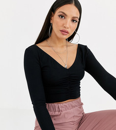 Черный присборенный топ с V-образным вырезом на груди и спине ASOS DESIGN Tall