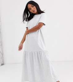 Серое меланжевое платье-футболка макси с заниженной талией ASOS DESIGN Petite-Серый