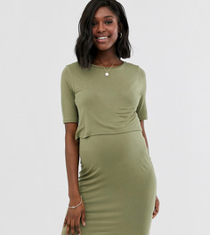 Двухслойное платье цвета хаки для кормящих мам New Look Maternity-Зеленый