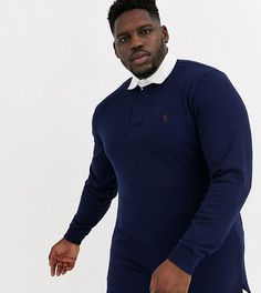 Поло регби темно-синего цвета с длинными рукавами и логотипом Ralph Lauren - Big & Tall-Темно-синий
