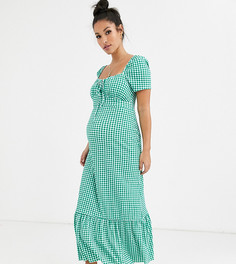 Платье макси в клеточку с пышными рукавами ASOS DESIGN Maternity-Мульти