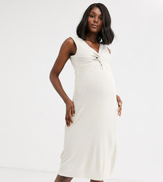 Платье миди с перекрученной отделкой ASOS DESIGN Maternity-Светло-бежевый