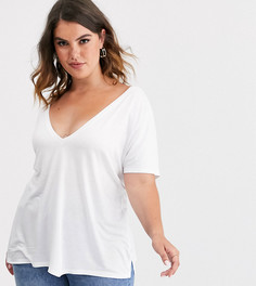 Белая oversize-футболка с V-образным вырезом на груди и спине ASOS DESIGN Curve-Белый