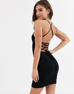 Черное вечернее платье мини с ремешками на спине ASOS DESIGN-Черный