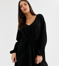 Свободное платье с длинными рукавами и шнурком ASOS DESIGN Tall-Черный