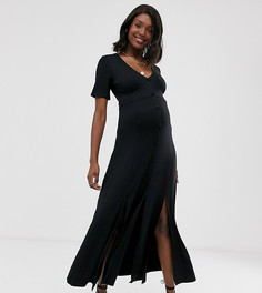 Чайное платье макси на пуговицах с разрезами ASOS DESIGN Maternity-Черный