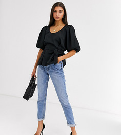 Фактурный топ с объемными рукавами ASOS DESIGN Tall-Черный
