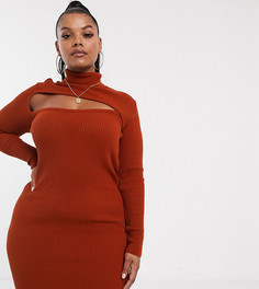 Платье мини с высоким воротом и асимметричным вырезом ASOS DESIGN Curve-Красный