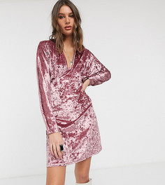 Бархатное платье мини с длинными рукавами и глубоким вырезом ASOS DESIGN Tall-Розовый