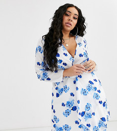 Платье мини с перекрученной отделкой спереди и синим цветочным принтом Missguided Plus-Мульти
