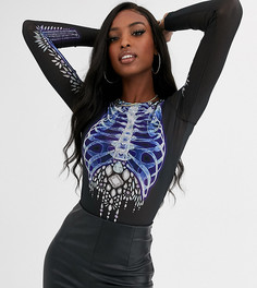 Черное сетчатое боди со скелетом ASOS DESIGN Tall halloween-Черный