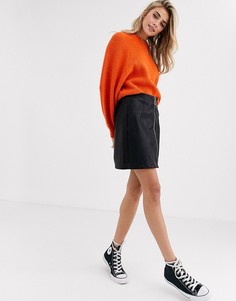 Черная мини-юбка из искусственной кожи New Look-Черный