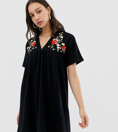 Хлопковое свободное платье с вышивкой ASOS DESIGN Tall-Черный