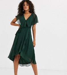 Платье миди с накидкой и асимметричным краем ASOS DESIGN Tall-Зеленый