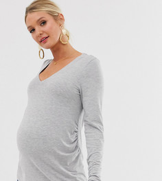 Серый меланжевый лонгслив с V-образным вырезом ASOS DESIGN Maternity