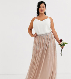 Серо-коричневая юбка из тюля с пайетками Maya Plus - Bridesmaid-Коричневый