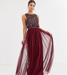 Платье макси винного цвета 2 в 1 с пайетками Maya Tall Bridesmaid-Красный