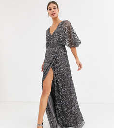 Темно-серое платье макси с запахом и пайетками Maya Tall Bridesmaid-Серый