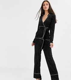 Бархатные брюки от комплекта с ромбовидным узором Fashion Union Tall-Черный