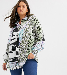 Атласная oversize-рубашка со смешанным платочным принтом ASOS DESIGN Curve-Мульти