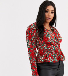 Блузка с запахом и цветочным принтом Missguided Plus-Мульти