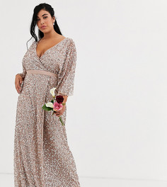 Серо-коричневое платье макси с запахом и пайетками Maya Plus - Bridesmaid-Коричневый