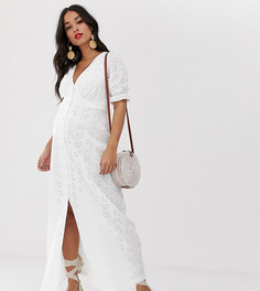 Чайное платье макси с вышивкой ришелье ASOS DESIGN Maternity-Белый