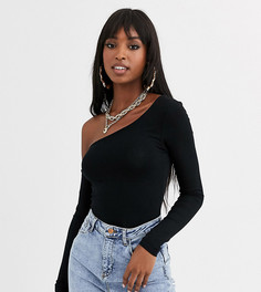 Черное боди на одно плечо с длинными рукавами ASOS DESIGN Tall-Черный