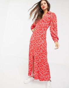 Красное платье‑рубашка в ковбойском стиле с длинными рукавами и цветочным принтом ASOS DESIGN-Красный