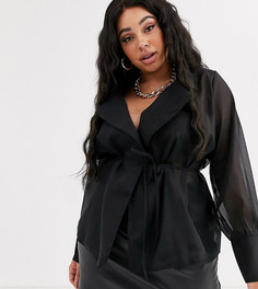 Черная блузка из органзы с поясом Missguided Plus-Черный