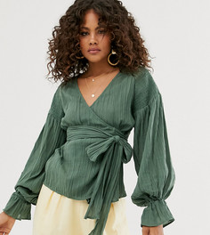 Фактурный топ с длинными рукавами и запахом ASOS DESIGN Tall-Бесцветный