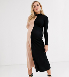Платье миди в рубчик с длинными рукавами ASOS DESIGN Maternity-Мульти