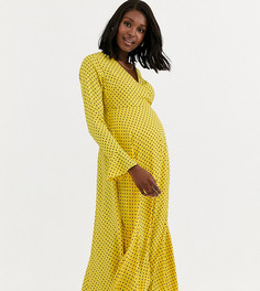 Желтое платье макси с запахом в горошек ASOS DESIGN Maternity-Мульти