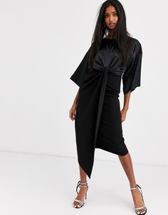 Черное платье миди с перекрученной отделкой и атласным лифом ASOS DESIGN-Черный